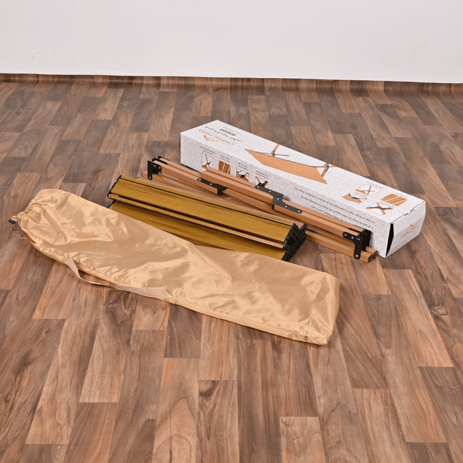 طاولة تخييم ألمنيوم قابلة للطي مقاس 90×60×43 سم لون خشبي – كامبونا طاولة رحلات خفيفة مع شنطة حمل