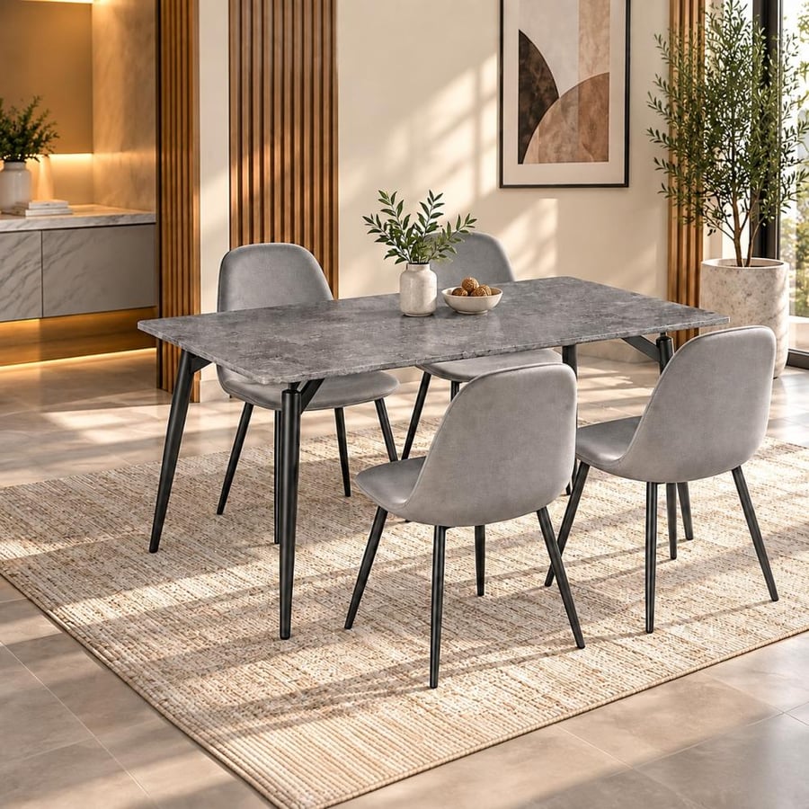 طقم طاولة طعام كولتمتا خشبي فاخر 130×80×75 سم مع 4 كراسي باللون الرمادي – سفرة منزلية أنيقة وعصرية بتصميم راقٍ لغرفة الطعام