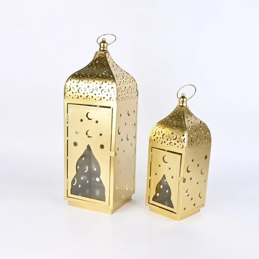 طقم فوانيس رمضان شموع 2 حبة ذهبي انيق وجذاب