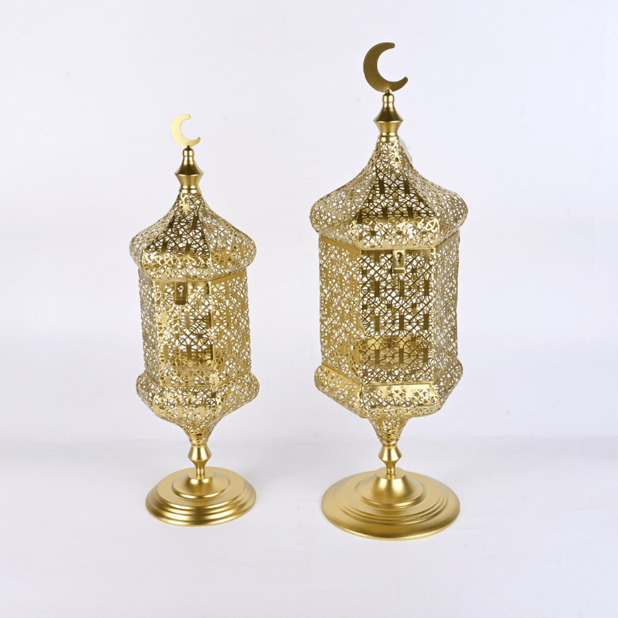 طقم فانوس رمضان شموع 2 حبة ذهبي انيق وجذاب - طراز ب