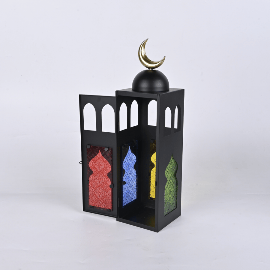 طقم فانوس رمضان شموع اسود مناسب للديكور الداخلي والخارجي  نمط عربي مغربي