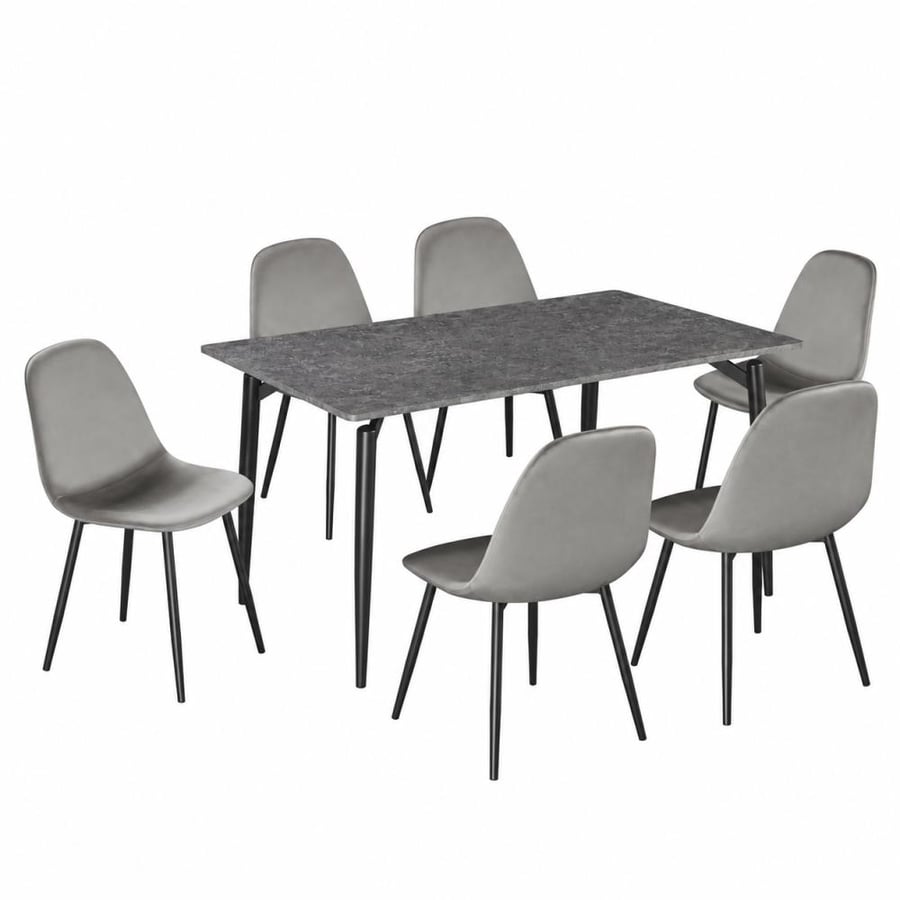 طقم طاولة طعام كولتمتا خشبي فاخر 150×90×75 سم مع 6 كراسي باللون الرمادي – سفرة منزلية أنيقة وعصرية بتصميم راقٍ لغرفة الطعام
