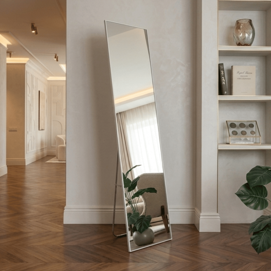 مراية أرضية بإطار أبيض فاخر 146×36.5 سم – تصميم عصري أنيق ريلانتو يضفي لمسة فخامة على ديكور المنزل وغرف النوم والمعيشة