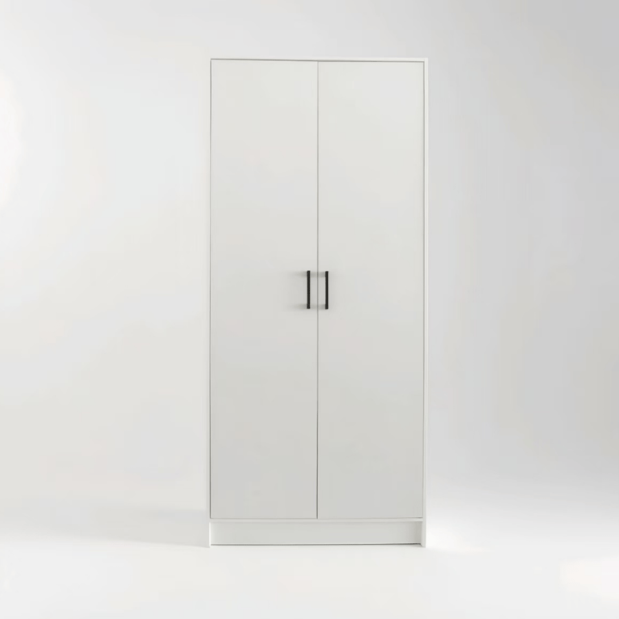 دولاب ملابس 2 باب خشب أبيض مقاس 176×79×55 سم – تصميم عملي وأنيق لغرف النوم