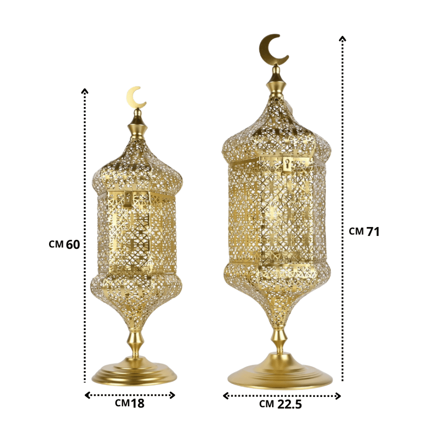 طقم فانوس رمضان شموع 2 حبة ذهبي انيق وجذاب - طراز ب