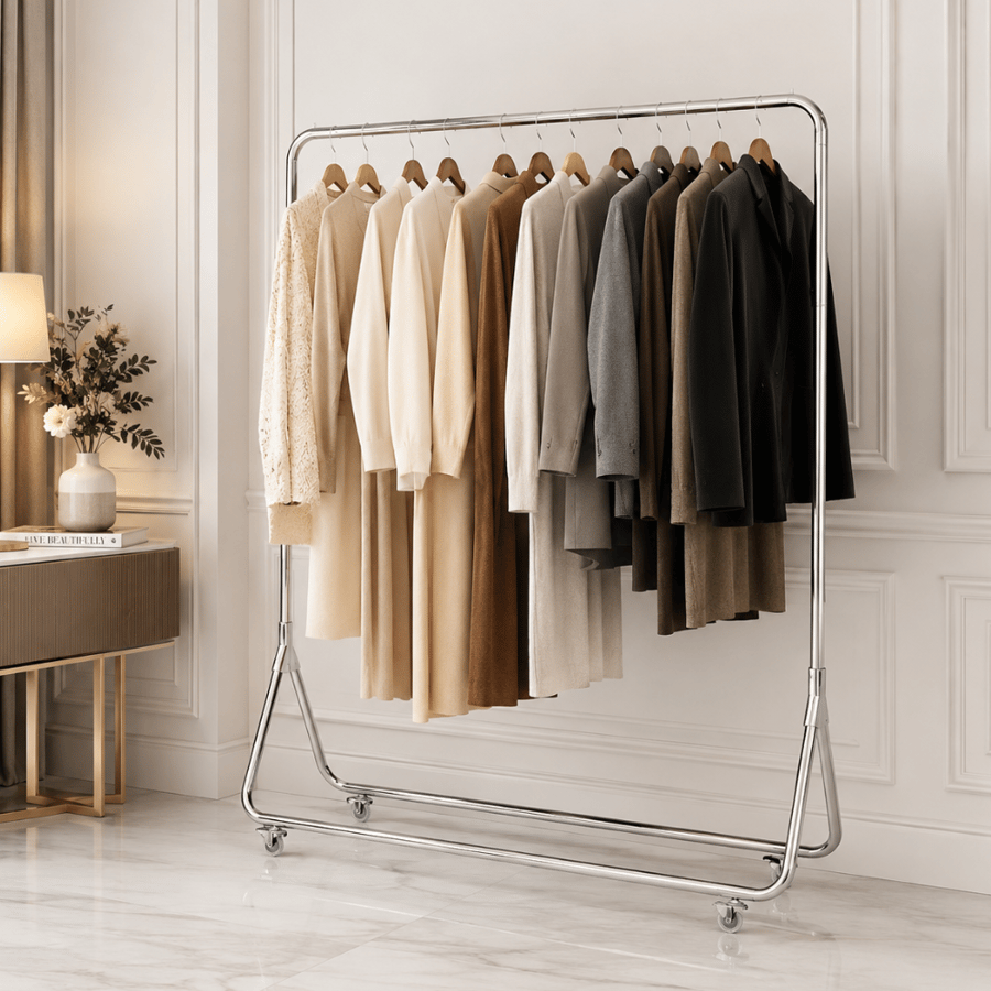 علاقة ملابس مفرد ديفارا  120×170 سم فضية – ستاند ملابس حديد بتصميم أنيق لتعليق الملابس والعبايات للمنازل والمحلات