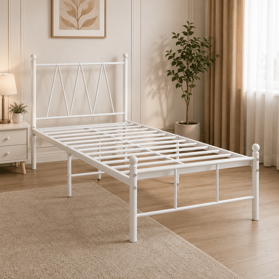 سرير نفر حديد ابيض مقاس 190 سم × 90 سم بتصميم عصري ومظهر فخم