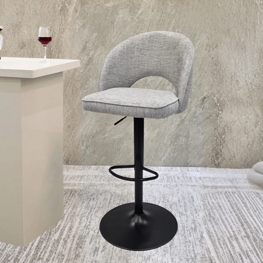 كرسي بار قماش رمادي إيمارا – مناسب للمطابخ والبارات والكافيهات