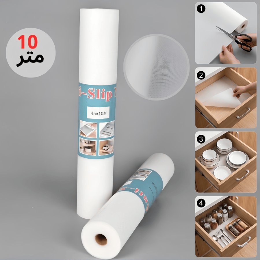 رول بطانة أدراج وخزائن مطبخ 10 متر – شفافة و غير لاصقة و مقاومة للماء ومضادة للانزلاق للثلاجة والحمام والمطبخ - طراز أ