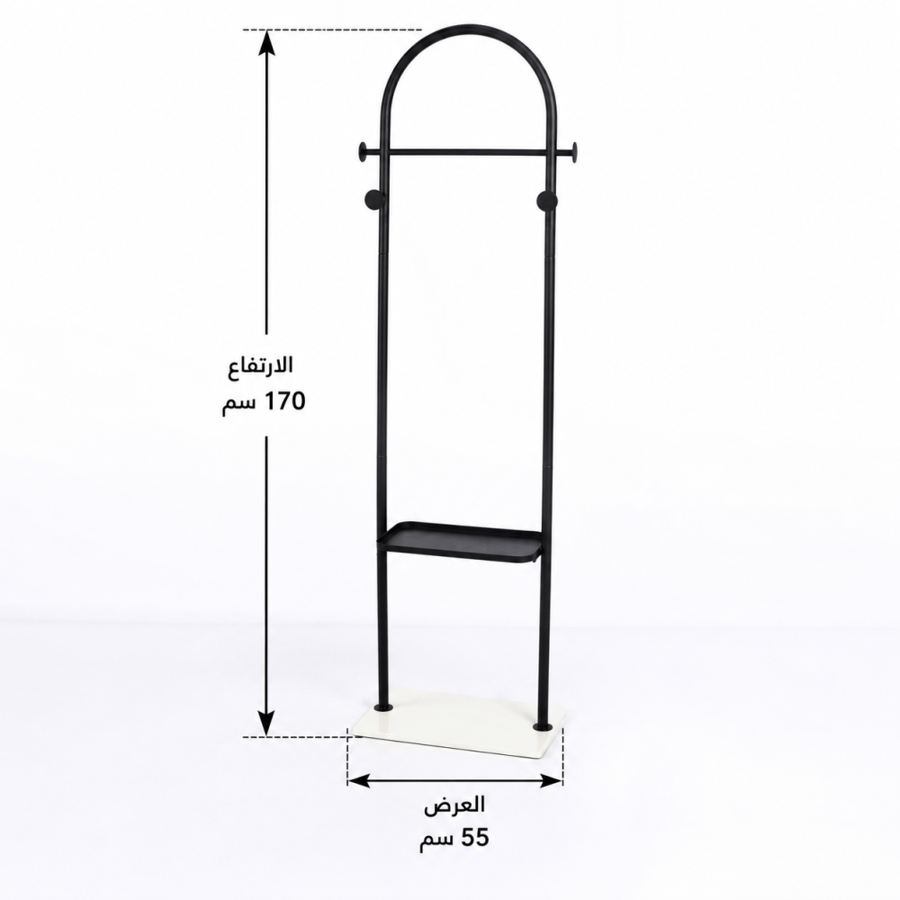 علاقة ملابس حديد مع رف 170×55 سم لون أسود – ستاند ملابس معدني متعدد الاستخدامات للتخزين وتنظيم الملابس والعبايات