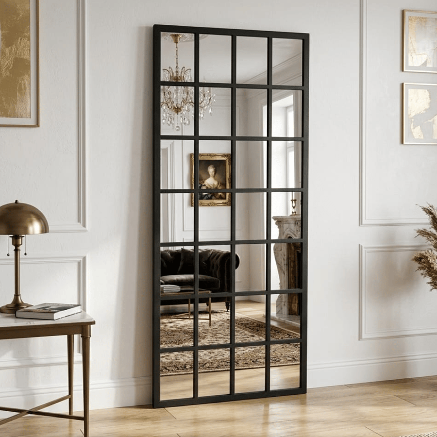 مراية جدارية مستطيلة 180×80 سم بتصميم شبكي  لون أسود أنيق - فيلاكر للمداخل والديكور