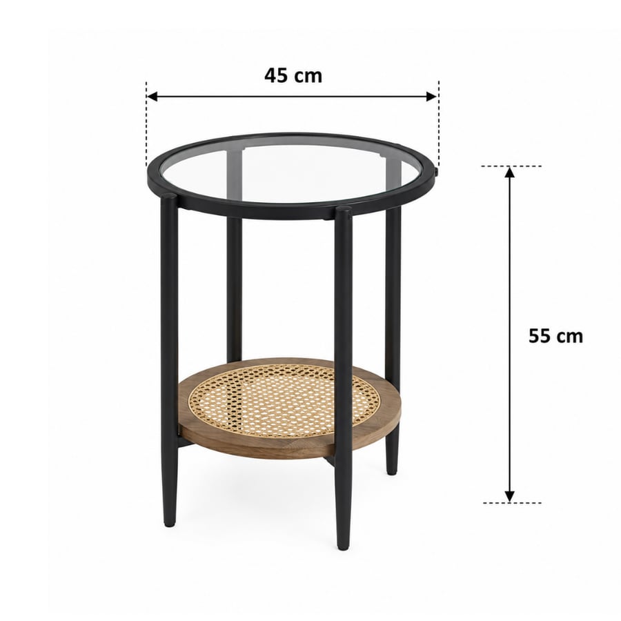 طقم طاولات قهوة تاكورا الفاخر 1+4 قطع مدورة دورين بسطح زجاج وخشب لون خشبي – طاولات شاي بتصميم عصري راقٍ وخامات متينة للمجالس وغرف المعيشة والضيافة