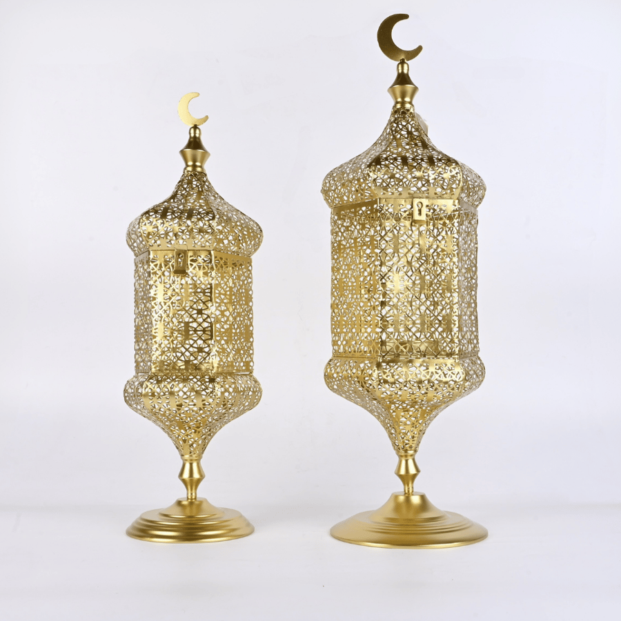 طقم فانوس رمضان شموع 2 حبة ذهبي انيق وجذاب - طراز ب