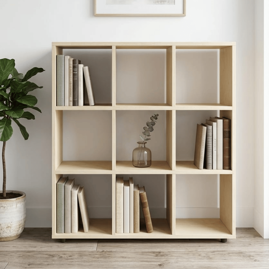 رف مكتبة خشبي 3أرفف 90×99 سم لون بيج – دولاب كتب كوينزا عملي وأنيق لتنظيم الكتب والملفات والمجلدات للمكتب المنزلي والديكور العصري