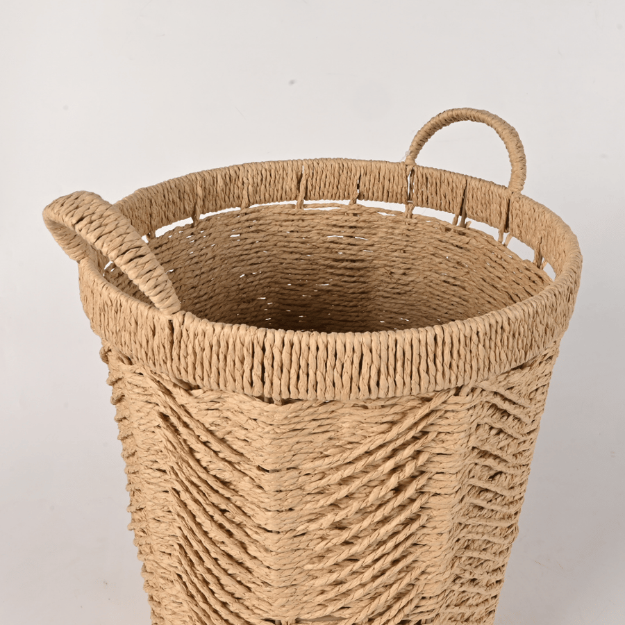 سلة غسيل ملابس خوص مدورة 39×37 سم لون بيج – سلة غسيل أنيقة وقوية  مناسبة لغرف الغسيل وتنظيم الملابس