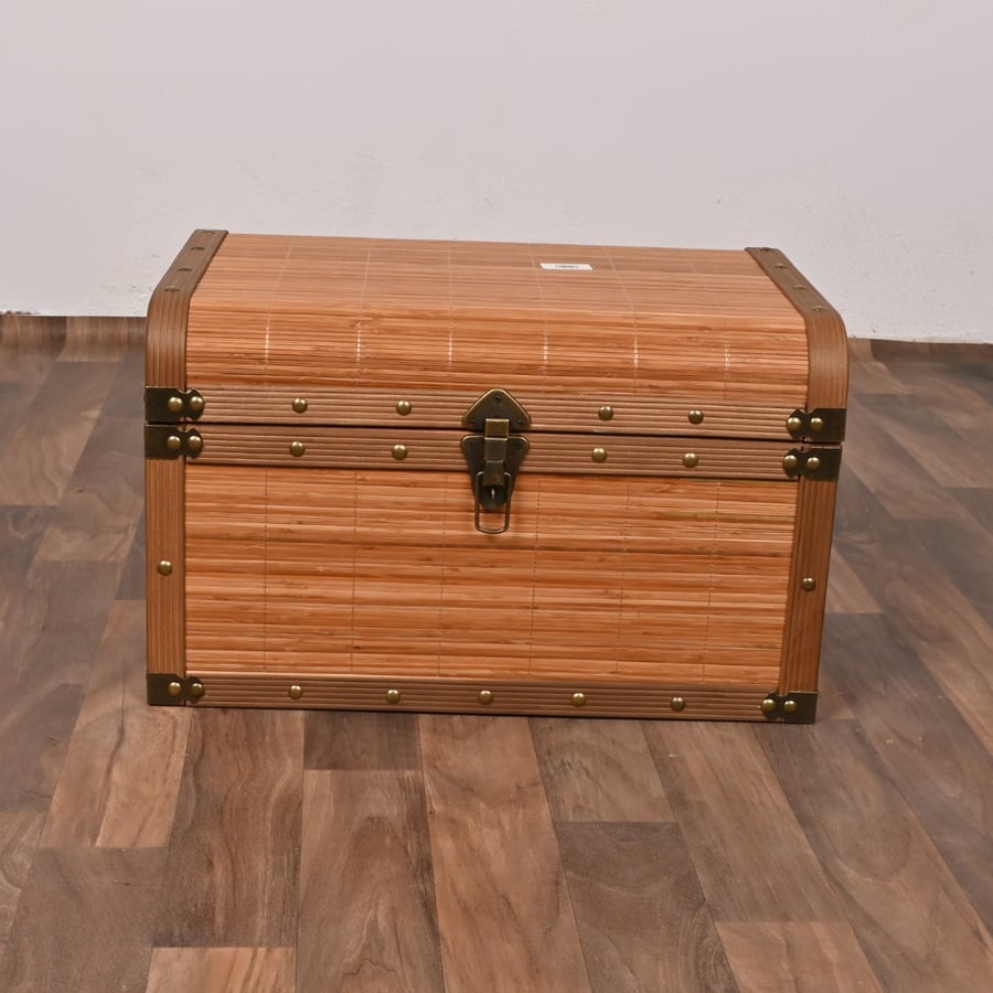 صندوق سجاد خشب ملبس جلد بني مع خشبي 50×35×31 سم مستطيل – صندوق تخزين وتنظيم كلاسيكي فاخر مناسب لغرف النوم والمجالس