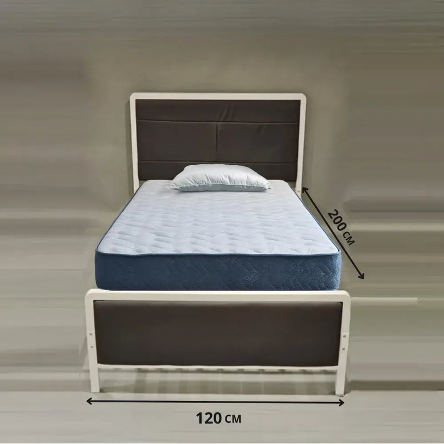 سرير حديد ابيض 120×200 سم باطار منجد تصميم قوي وانيق
