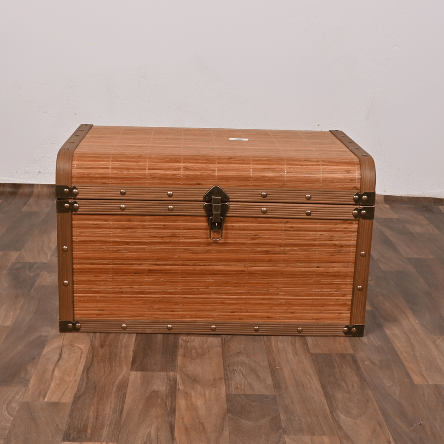 صندوق سجاد خشب ملبس جلد بني مع خشبي 60×41×36 سم مستطيل – صندوق تخزين وتنظيم كلاسيكي فاخر مناسب لغرف النوم والمجالس