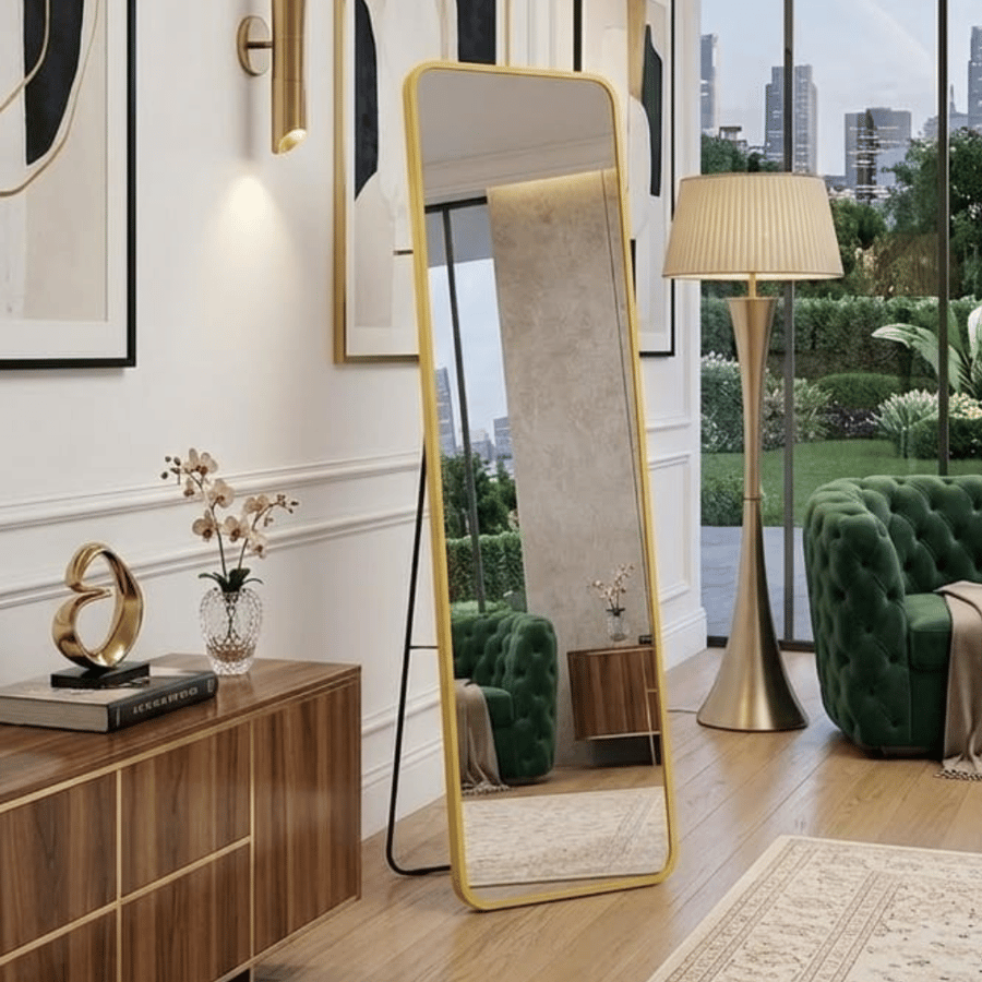 مراية طويلة 160×40 سم إطار ألمنيوم ذهبي – ساندراي مناسبة لغرف النوم والديكور