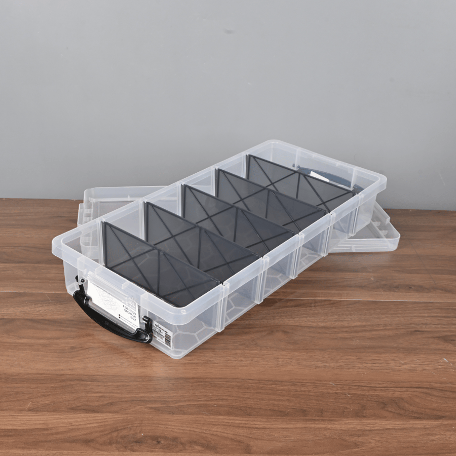 صندوق تخزين بلاستيك 10لتر مقسم 57×26 سم لون شفاف – تنظيم فعال لجميع الأغراض