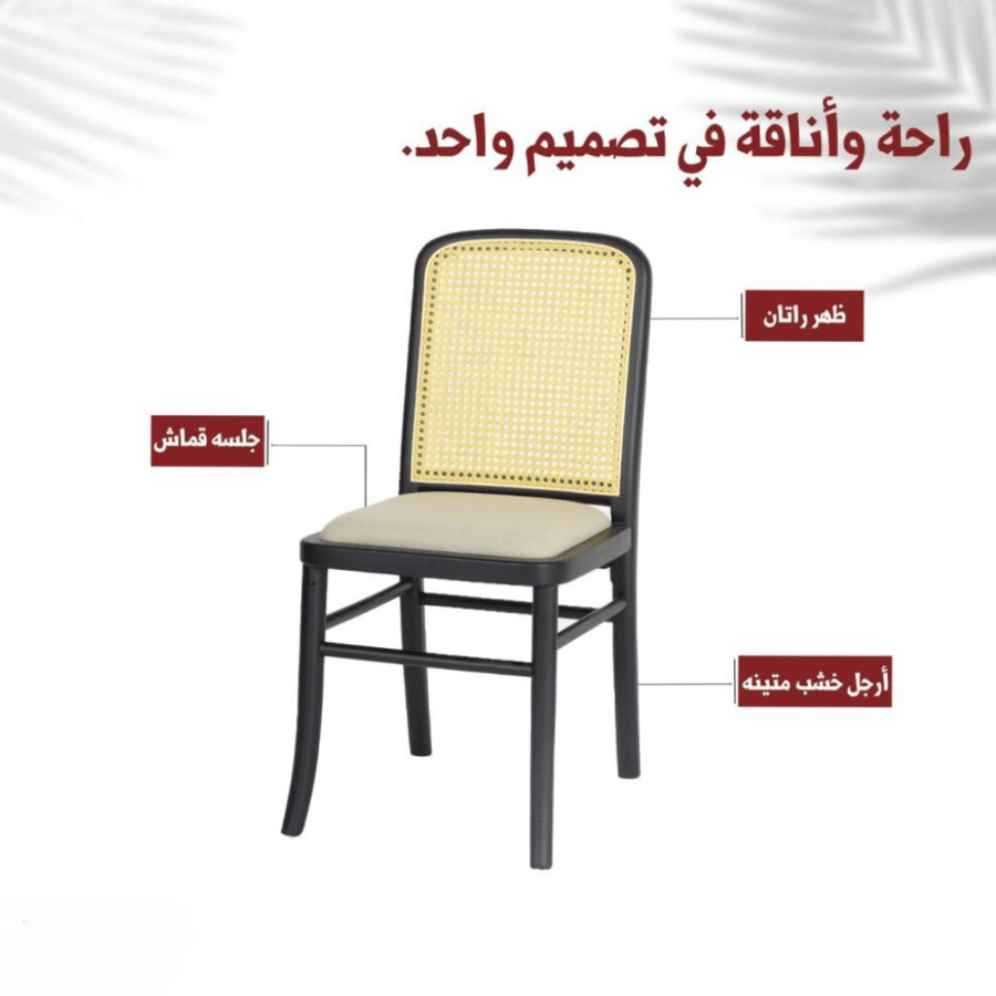 كرسي مفرد خشب مع مسند راتان - زانورا كرسي مريح بتصميم أنيق للمنزل أو الحديقة