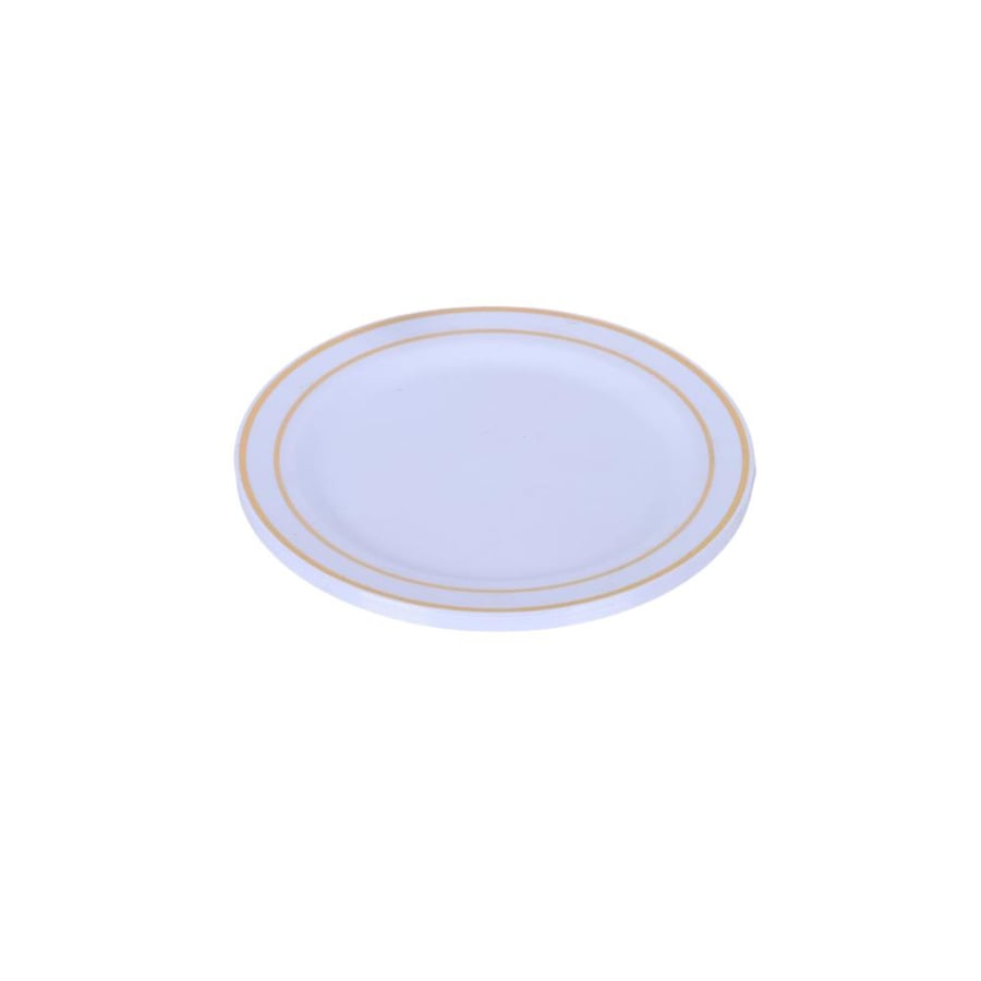طقم اطباق بلاستيك بسيطة دائرية باللون الابيض بحواف ذهبية - 6 اطباق