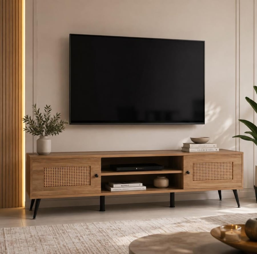 طاولة تلفزيون إيلومو خشب 180×40 سم لون بني – طاولة تلفاز وبلازما مودرن مع أرفف ووحدة تخزين أنيقة لغرف المعيشة والصالونات