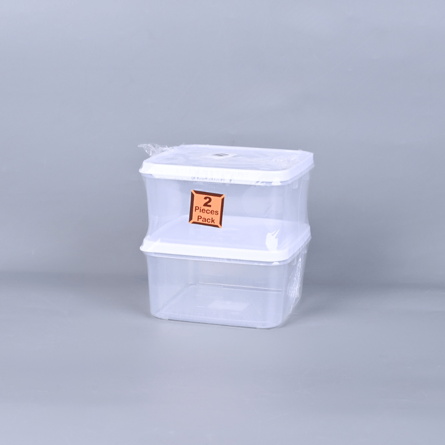 طقم علب ثلاجة بلاستيك مربع 2حبة ابيض