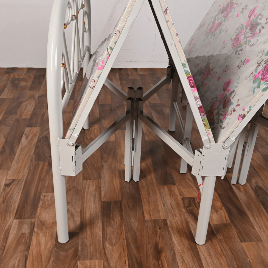 سرير 190 *90*44 سم ابيض حديد مع طبقة خشبية ملبسة قابل للطي - تصميم مريح وشكل راقي