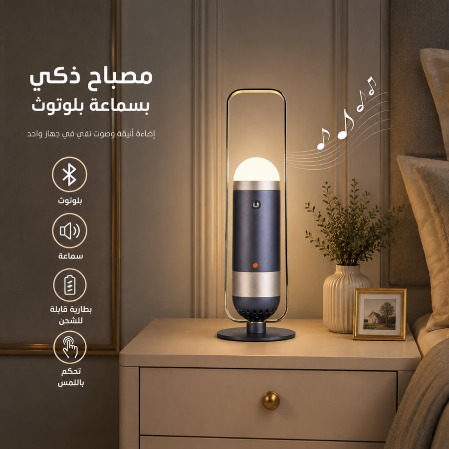 ابجورة اضاءة لاسلكي ملون .مع سماعة بلوتوث تصميم انيق وراقي