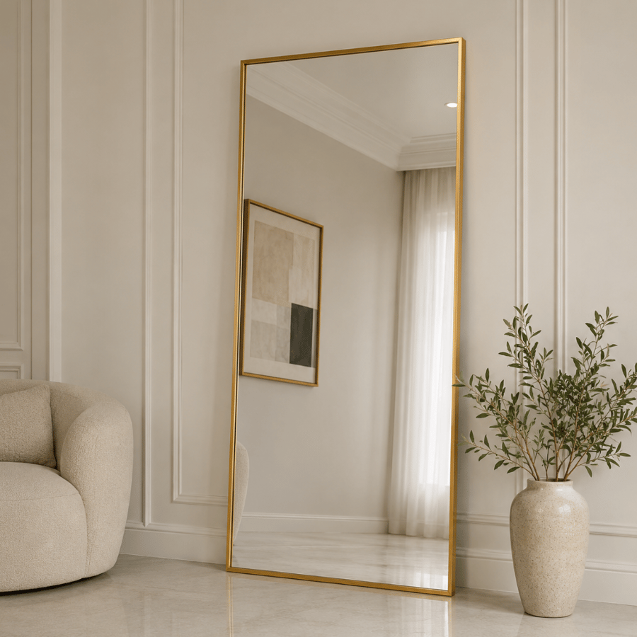 مراية طويلة لوكتزما مستطيلة 120×60 سم لون ذهبي – مرآة بتصميم عصري أنيق لديكور غرف المعيشة والمداخل وغرف النوم والحمامات