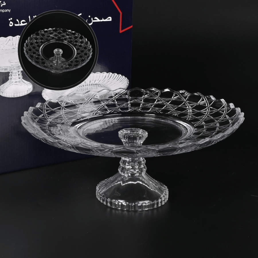 صحن زجاج مدور مع قاعدة – وعاء تقديم زجاجي أنيق للضيافة والمناسبات