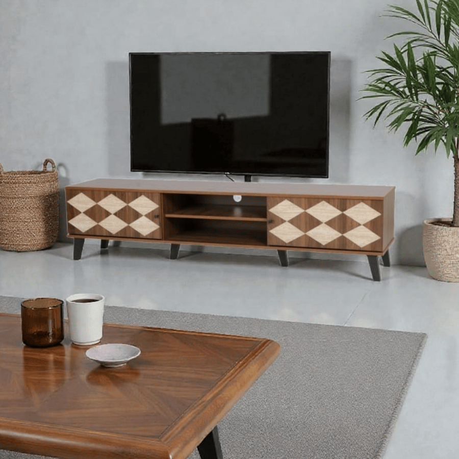 طاولة بلازما خشب وودارا مقاس 180 سم لون بني غامق مع بيج – لمسة دافئة وتصميم حديث لغرفة معيشة راقية