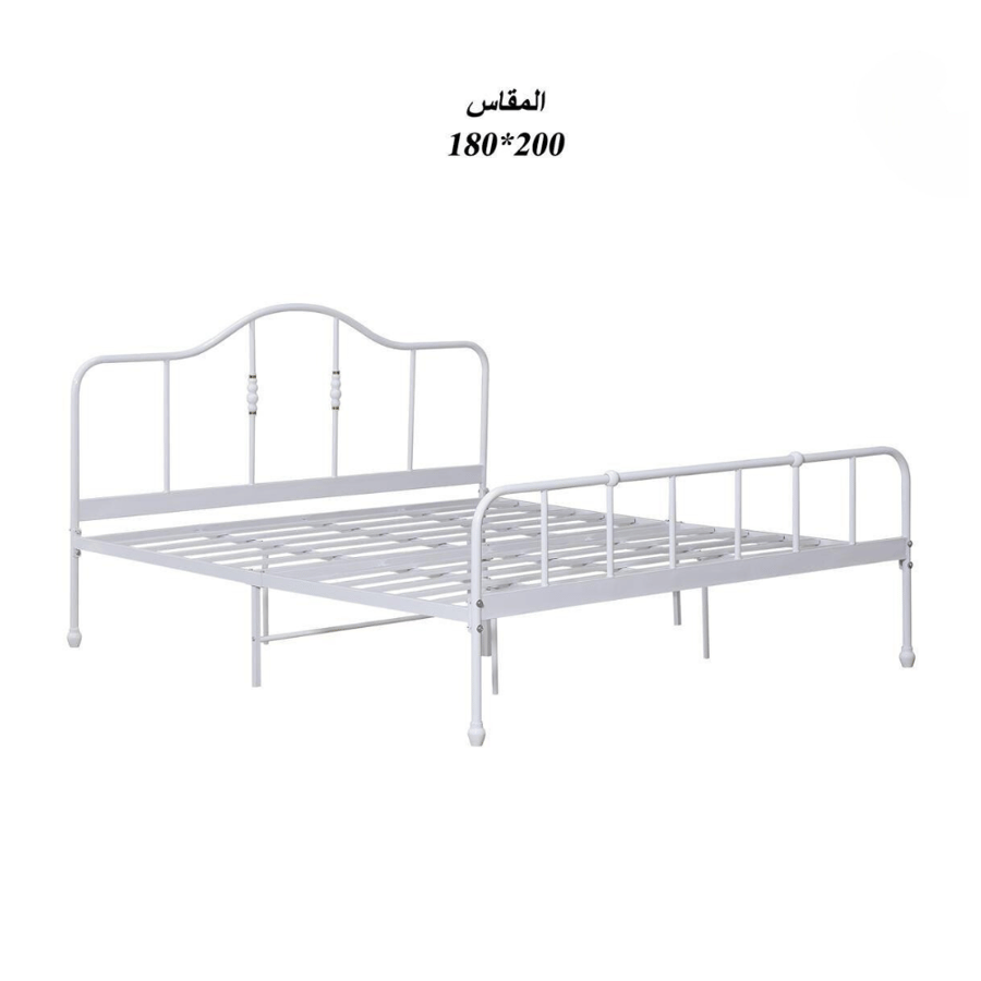 سرير حديد مقاس 180 سم × 200 سم كبير الحجم متوفر باللون الابيض - طراز ب