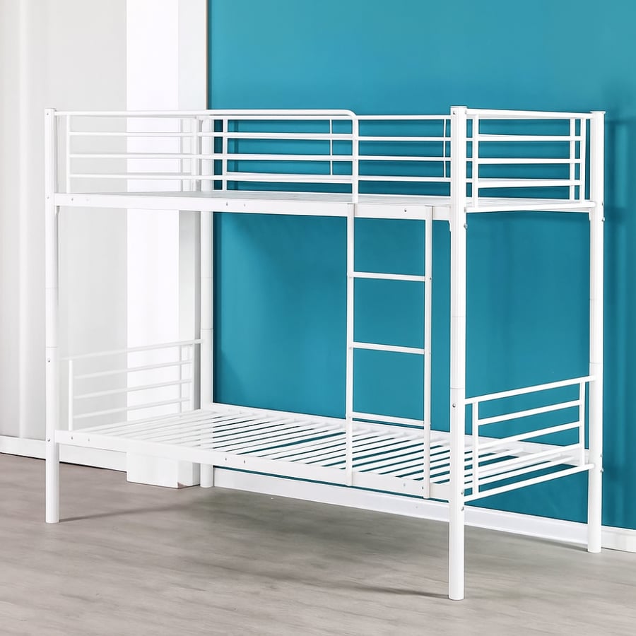 سرير حديد دورين مقاس 90×190 سم بلون أبيض - فيرتوبرا تصميم أنيق وموفر للمساحة