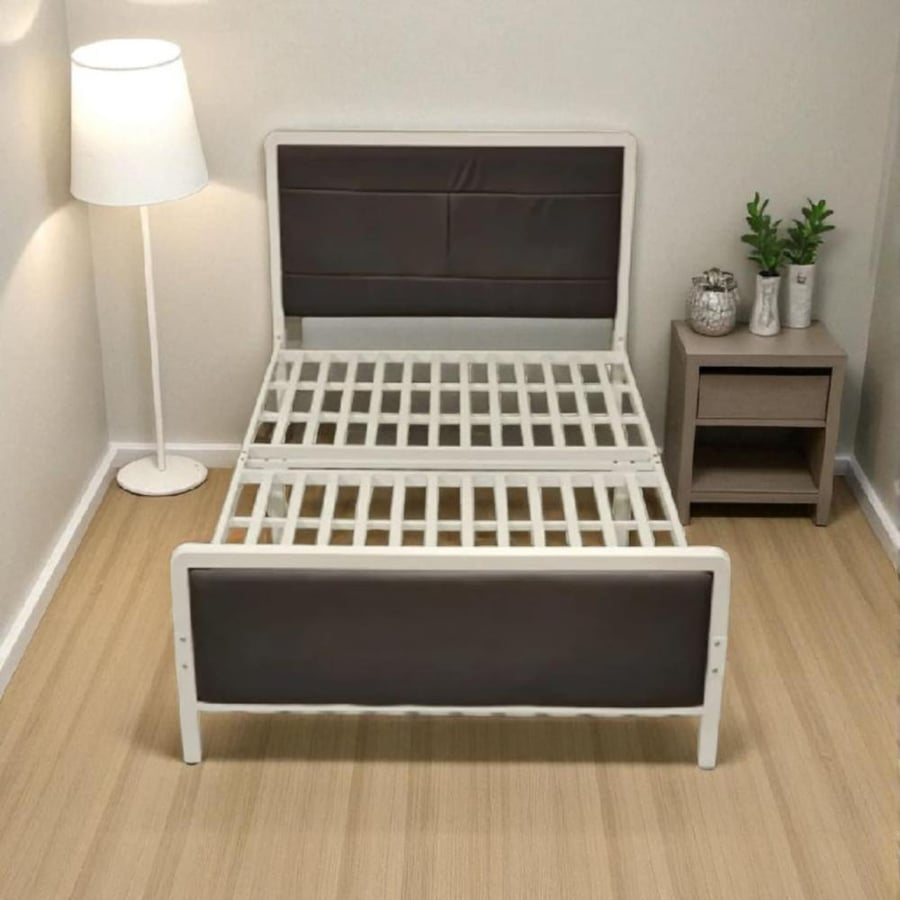 سرير حديد ابيض 120×200 سم باطار منجد تصميم قوي وانيق