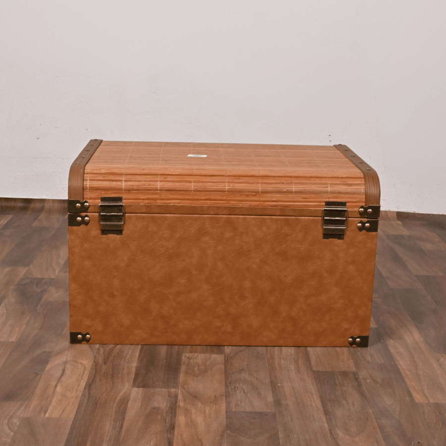 صندوق سجاد خشب ملبس جلد بني مع خشبي 60×41×36 سم مستطيل – صندوق تخزين وتنظيم كلاسيكي فاخر مناسب لغرف النوم والمجالس