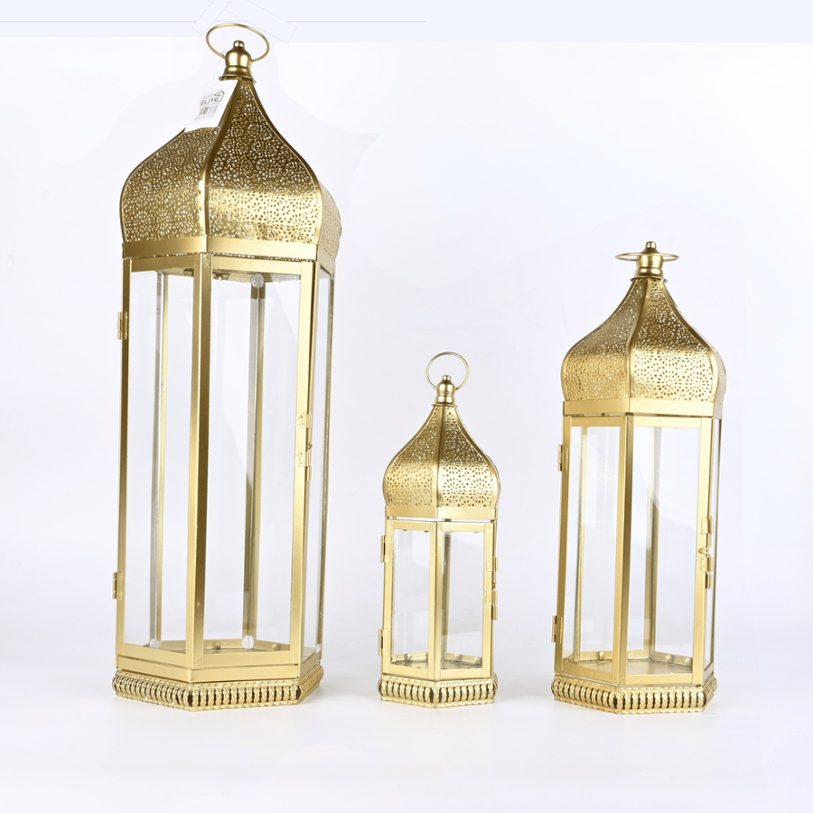 طقم فانوس رمضان شموع ذهبي 3 حبات انيق وجذاب - طراز ب