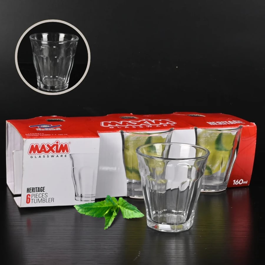 طقم كاسات زجاج 6 حبة 160 مل - طراز ب