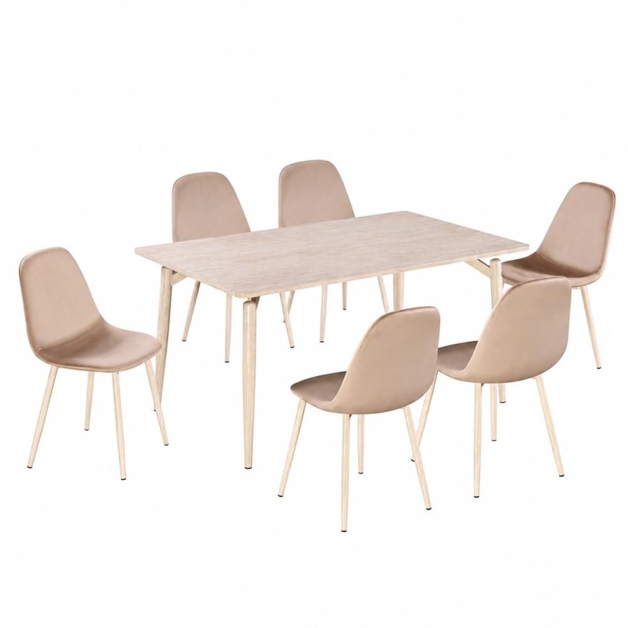 طقم طاولة طعام كولتمتا خشبي فاخر 150×90×75 سم مع 6 كراسي باللون البيج – سفرة منزلية أنيقة وعصرية بتصميم راقٍ لغرفة الطعام