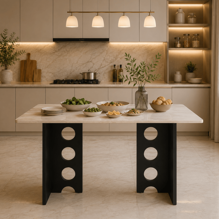طاولة طعام لاموسرفا 130×80×77 سم لون خشبي فاتح مع أسود – طاولة سفرة مودرن فاخرة بتصميم عصري متين لغرف الطعام والمجالس