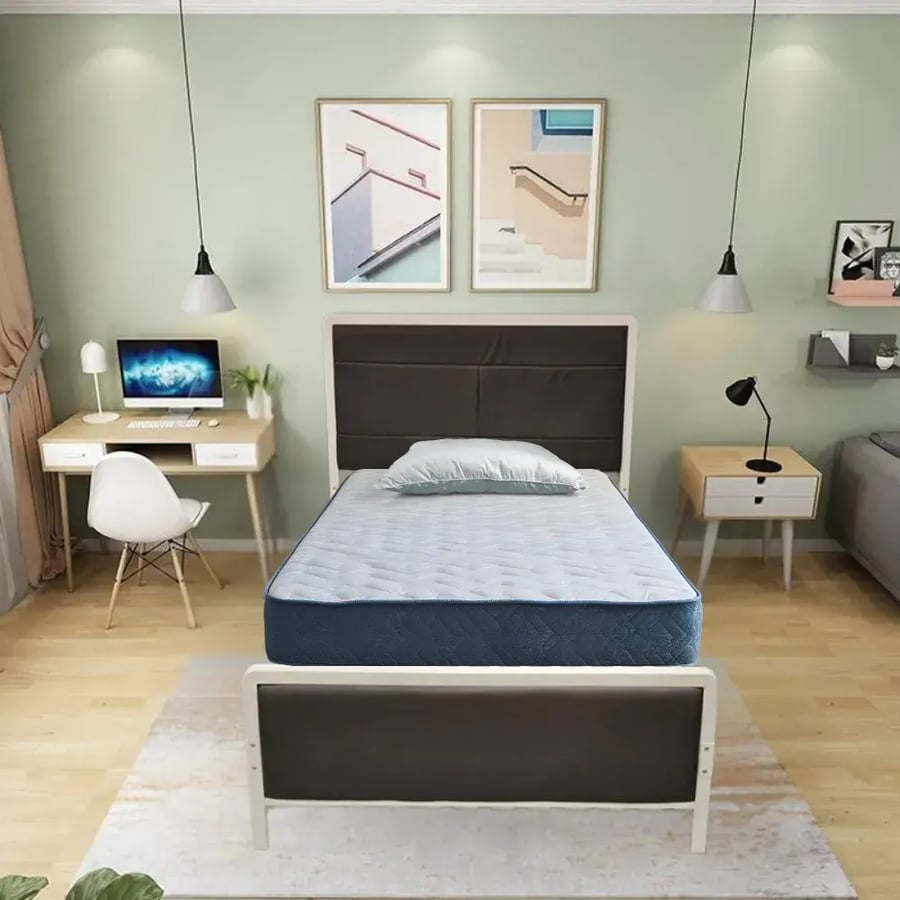 سرير حديد ابيض 120×200 سم باطار منجد تصميم قوي وانيق