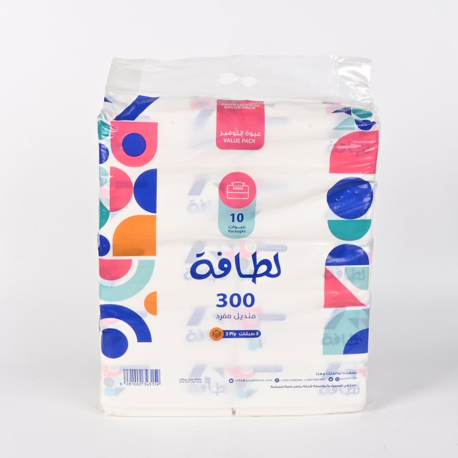 مناديل لطافة 3 طبقات – 300 منديل × 10 عبوات ناعمة وعالية الامتصاص