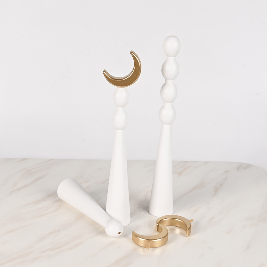 طقم ديكور زينة رمضان خشب أبيض وذهبي – تصميم مئذنة وهلال