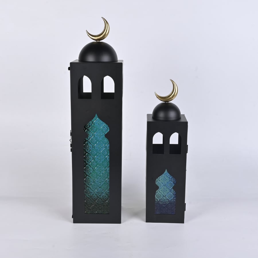 طقم فانوس رمضان شموع اسود مناسب للديكور الداخلي والخارجي  نمط عربي مغربي
