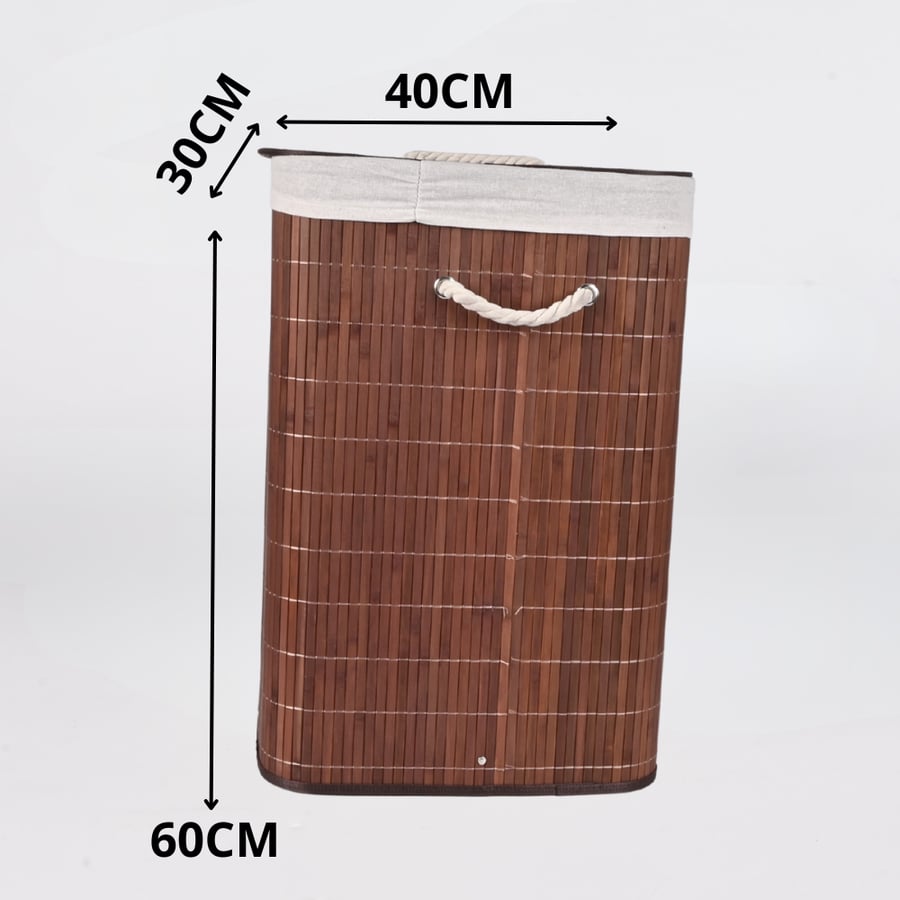 سلة غسيل مستطيلة مقاس 40×30×60 سم قابلة للطي بني غامق مع غطاء خشبي وبطانة داخلية – تخزين وتنظيم الملابس