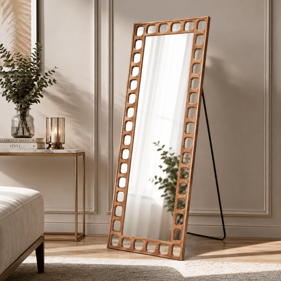مراية طويلة أرضية اكسورميا 162×60 سم لون بني – مرآة كاملة الطول بإطار أنيق بتصميم مودرن فاخر لغرف النوم وغرف الملابس والمداخل والصالونات