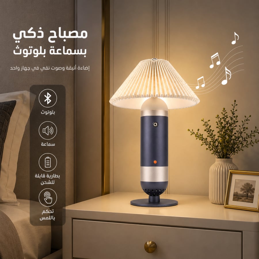 ابجورة اضاءة لاسلكي ملون مع سماعة بلوتوث تصميم انيق وراقي - طراز ب