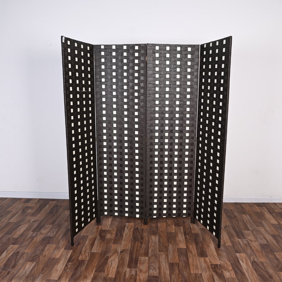 بارتيشن خوص180×200 سم 4 درف لون اسود مع ابيض - ليارا حاجز لتقسيم الغرف