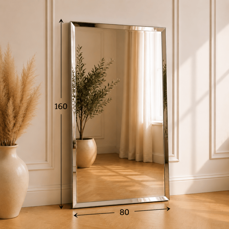 مراية طويلة زارينو 160×80 سم لون فضي – مرآة كاملة الطول بتصميم عصري فاخر لغرف النوم وغرف الملابس والمداخل